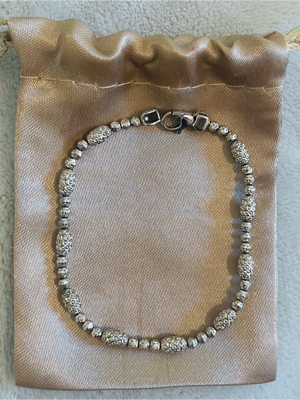 Officina Bernardi 925 Italian Sterling Silver Diamond Cut Bead Bracelet
